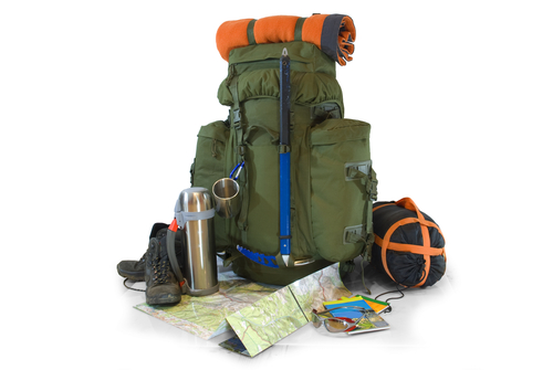 Backpack,with,tourist,equipment, ,isolated,on,white